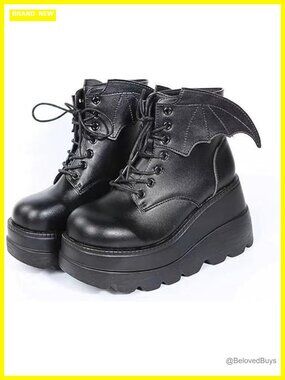 Women Mary Jane Platform Heel Ankle Boots Chunky Platform Goth Pumps Double